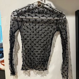 Cute sheer/mesh black polka dot long sleeve